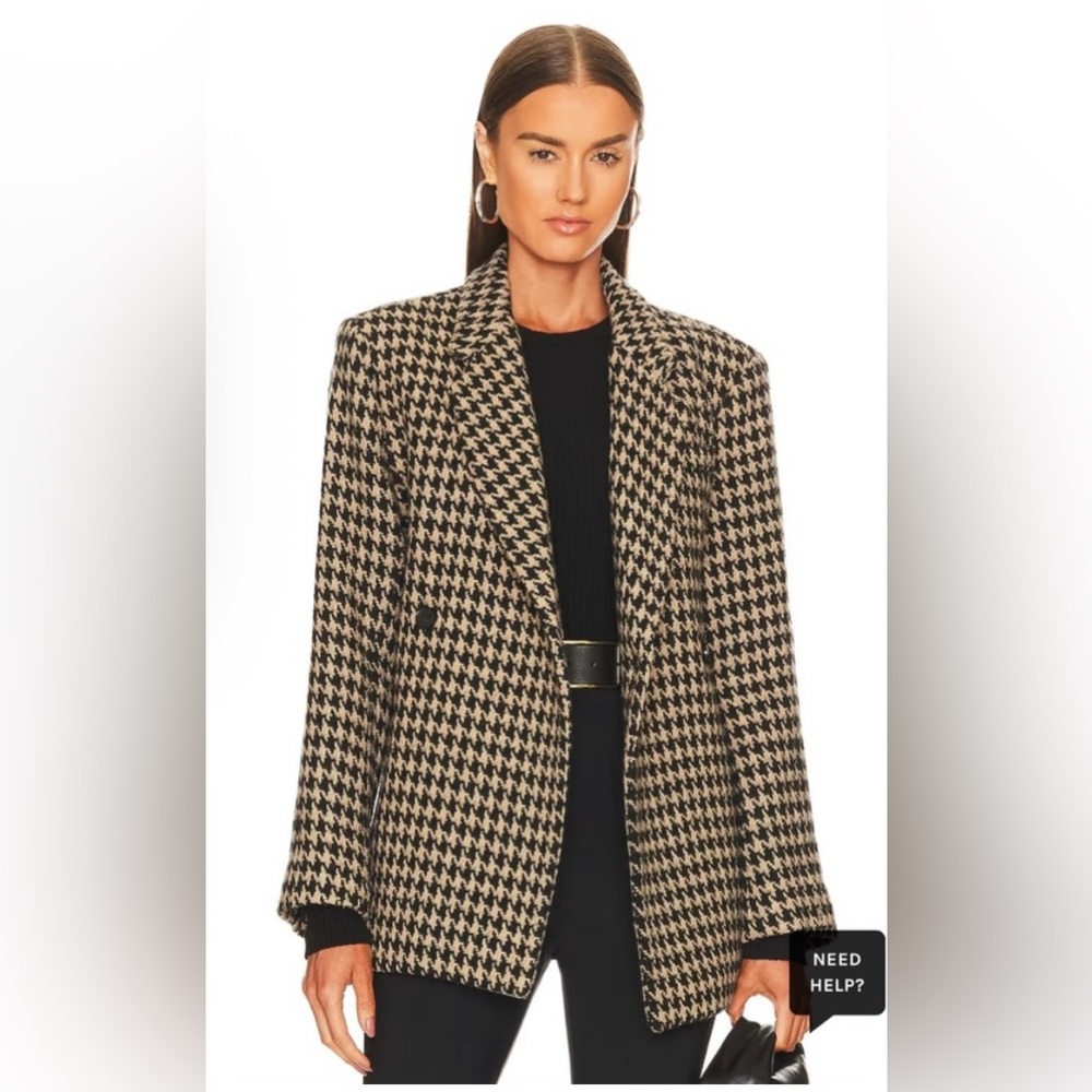 Anine Bing Houndstooth Blazer in Black and Cream